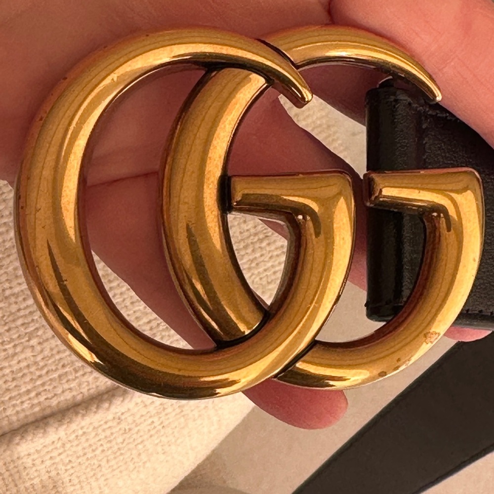 NWOT Gucci Black Leather & Lace GG 100 Gold Buckle Belt